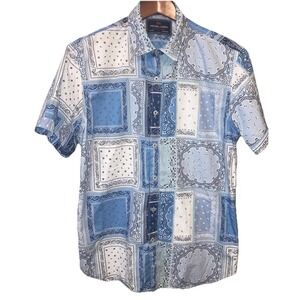 Nickel & Iron Men's Sz M Blue Bandana Paisley Print Stretch Short Sleeve Shirt